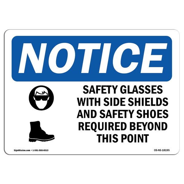 OSHA, Safety Glasses With Side Shields With Symbol, 5in X 3.5in Decal, 10PK, OS-NS-D-35-L-18195-10PK